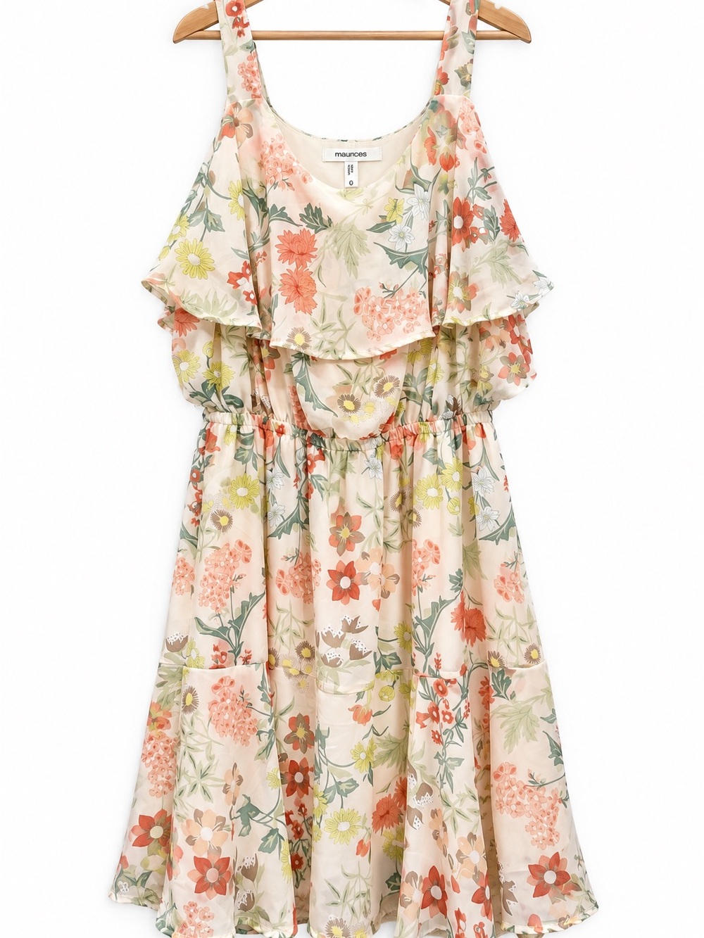 Maurices Size 0 Cream Floral Cold Shoulder Ruffle Midi Dress Cottagecore